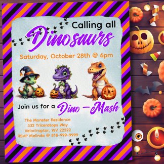 Poster Convite para a Festa de Dino-Mash dos Dinossauros