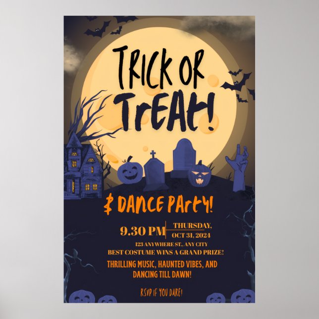 Poster Convite para Festa de Dança de Halloween 'Trick or (Frente)