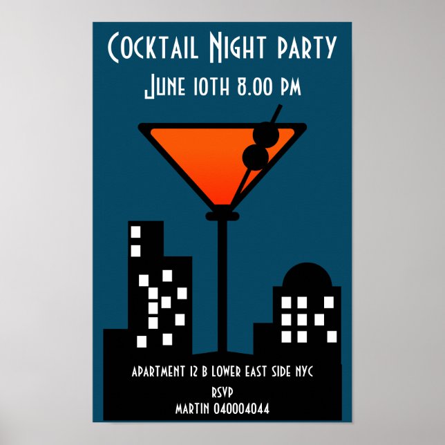 Poster Convite para Festa de Noite de Coquetel (Frente)
