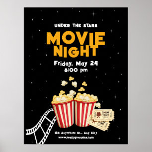 Poster Convite para Noite de Cinema, Festa de Aniversário