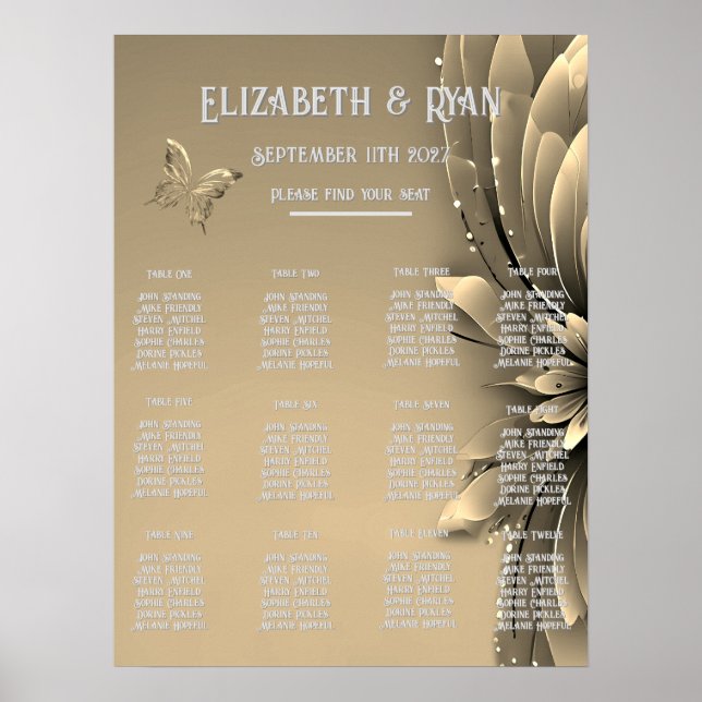 Poster Convites de Casamento em Ouro Elegantes (Frente)