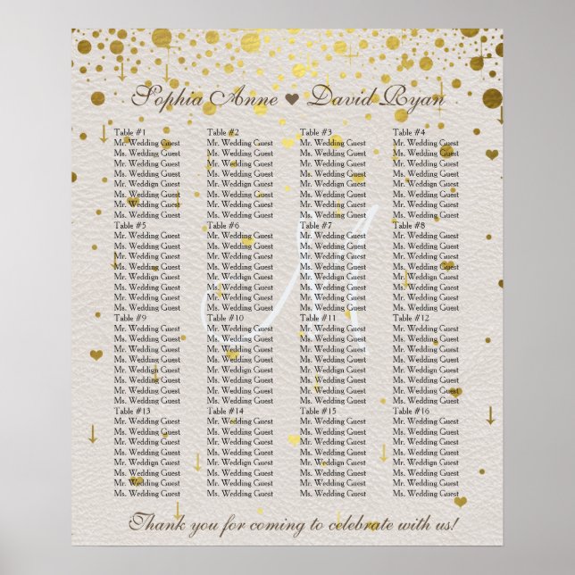 Poster Convites de Casamento  | Quadro Dourado de lugares (Frente)