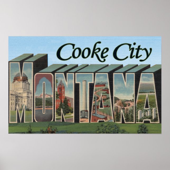 Poster Cooke City, Montana - Large Letter Scenes (Frente)