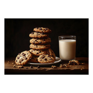 Pôster Cookies Chip de Chocolate e Pintura de Leite