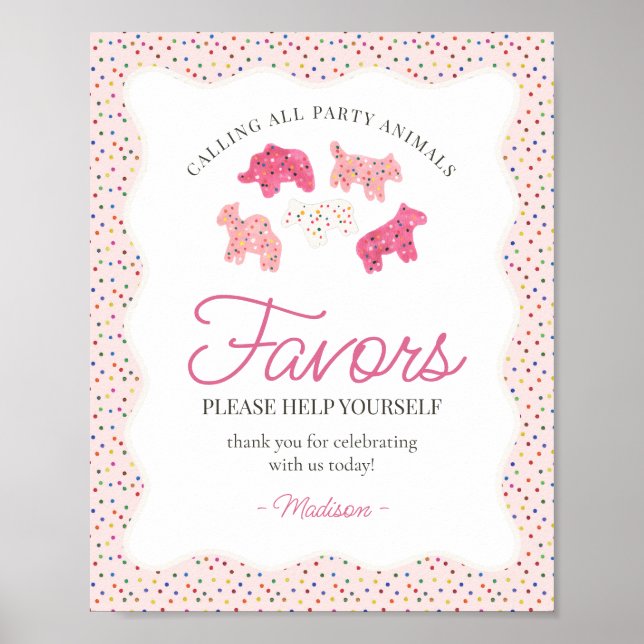 Poster Cookies de animais cor-de-rosa Sprinkle Favor Sina (Frente)