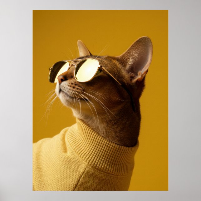 Poster Cool Abyssinian Cat with Sunglasses and Turtleneck (Frente)