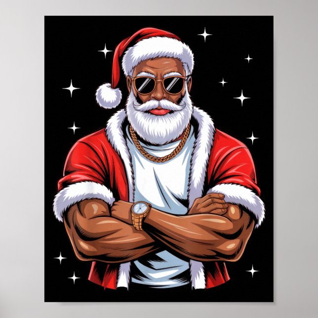 Poster Cool African American Santa Black Christmas Pajama (Frente)
