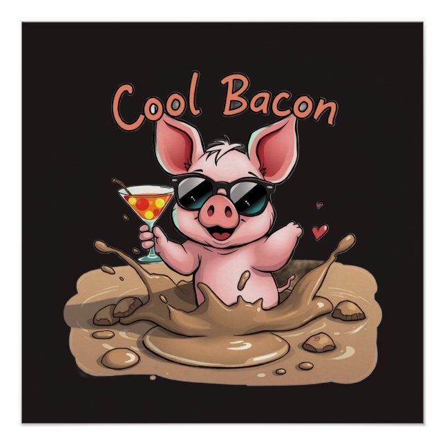 Pôster "Cool Bacon" Piglet in Sunglasses (Frente)