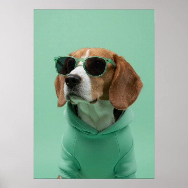 Poster Cool Beagle Portrait in Hoodie and Sunglasses (Frente)
