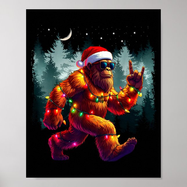 Poster Cool Devil Horns Sasquatch Holiday Lights Christma (Frente)