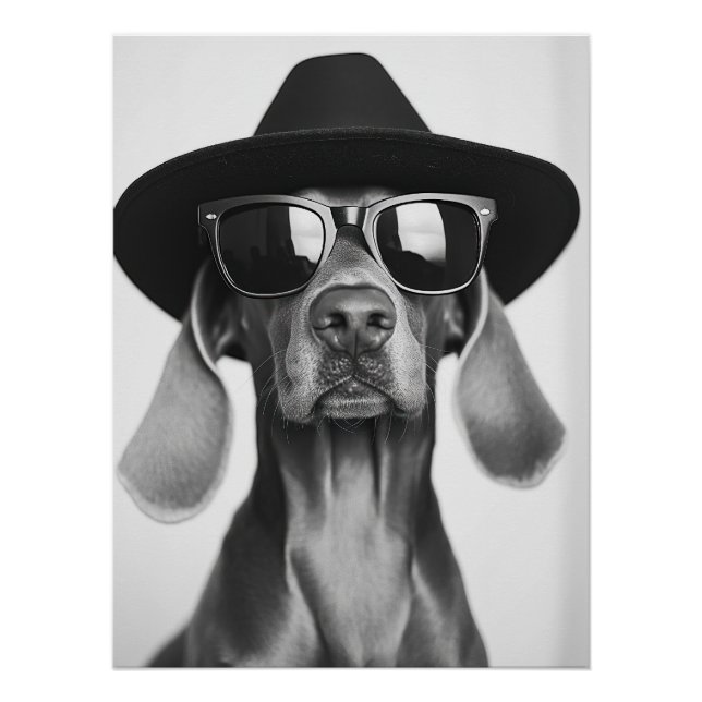 Pôster Cool Dog Portrait - Weimaraner in Hat and Sunglass (Frente)