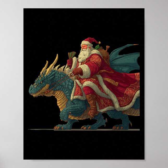 Poster Cool Festive Dragon With Riding Santa Claus Look  (Frente)