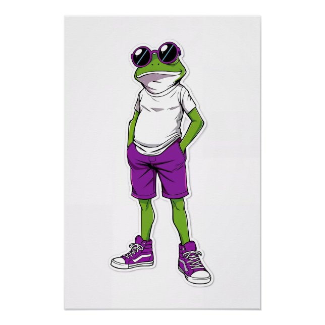 Pôster Cool Frog Poster – Funny Glasses Frog Kids WallArt (Frente)