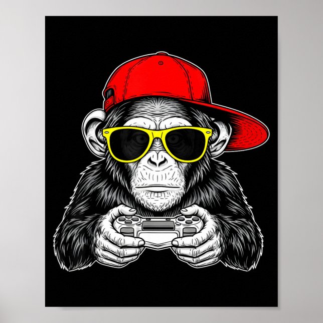 Poster Cool Gamer Monkey With Controller Funny Gaming Vid (Frente)