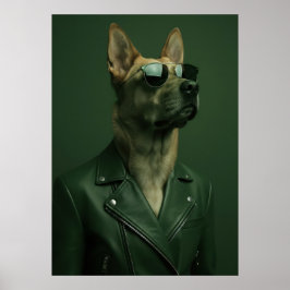 Poster Cool German Shepherd Portrait in Leather Jacket