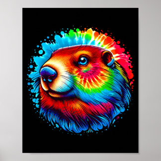 Poster Cool Groundhog Spirit Animal Illustration Tie Dye 