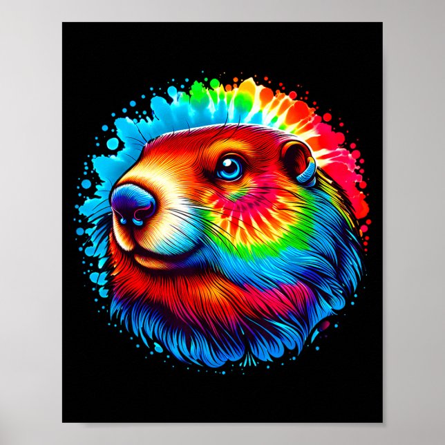 Poster Cool Groundhog Spirit Animal Illustration Tie Dye  (Frente)