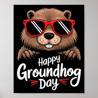 Poster Cool Groundhog Wearing Sungles Retro Style Premium