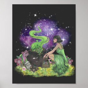 Poster Cool Halloween Beautiful Young Witch With Herbs 