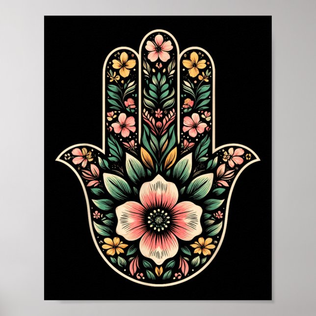 Poster Cool Hamsa Khamsa Symbol In Floral Art Style Chris (Frente)