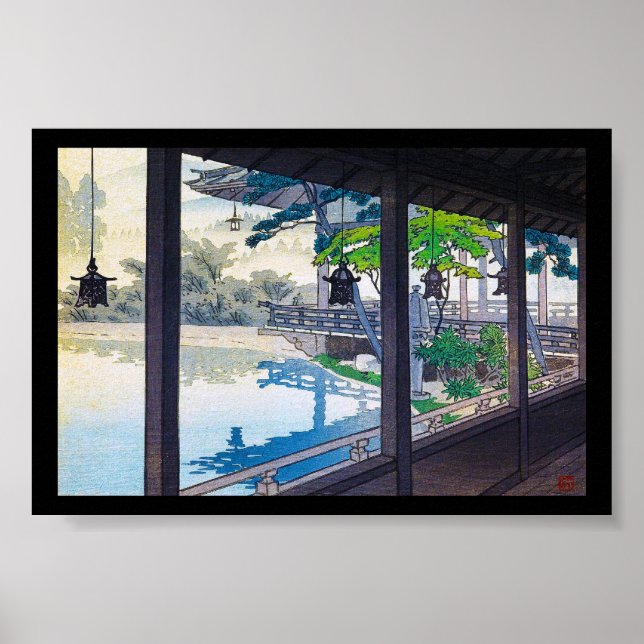 Pôster Cool japanese garden lake mountain scenery (Frente)