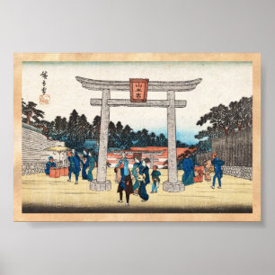 Pôster Cool japanese vintage ukiyo-e tori gate village