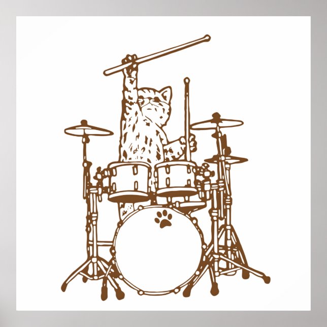Poster Cool Musician Cat Playing Drums (Frente)