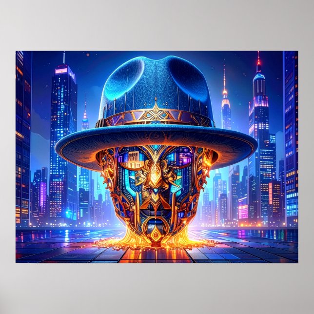 Poster Cool New York City Art Nightscape Fedora Hat (Frente)