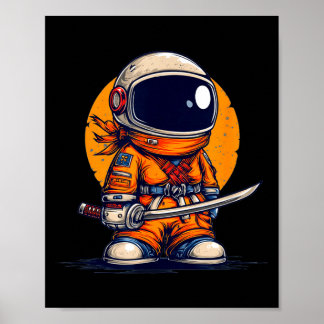 Poster Cool ninja in astronaut space suit costume 