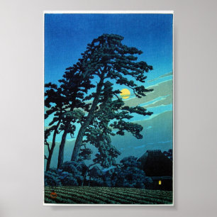 Poster Cool oriental japanese Kawase Tree Moonlight