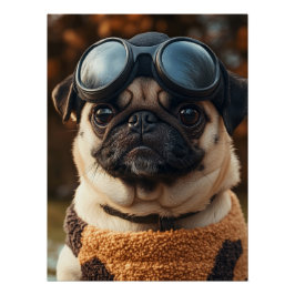 Pôster Cool Pug Dog with Aviator Goggles & Cozy Sweater