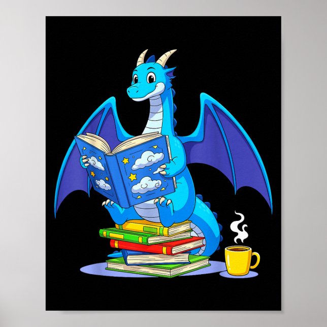 Poster Cool Reading Books Dragon Book Lover Bookworm Men  (Frente)