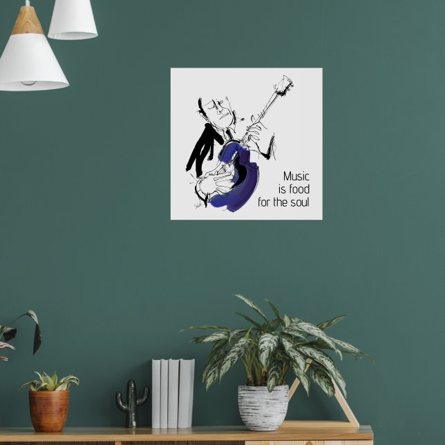 Poster Cool Retro Man Playing Guitar - Jazz Music Art (Sala de Estar 1)