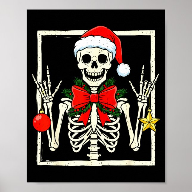 Poster Cool Rocker Skeleton Santa Hat Christmas Punk Rock (Frente)