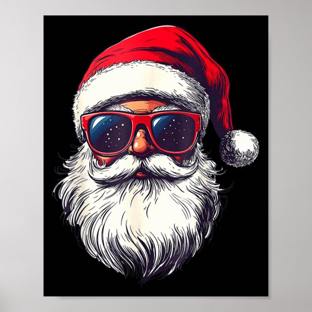 Poster Cool Santa Claus Face Retro Sungles Christmas Men  (Frente)