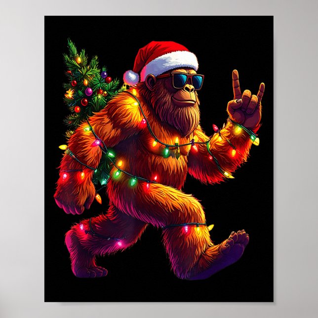 Poster Cool Santa Hat Bigfoot Christmas Lights Festive Ho (Frente)