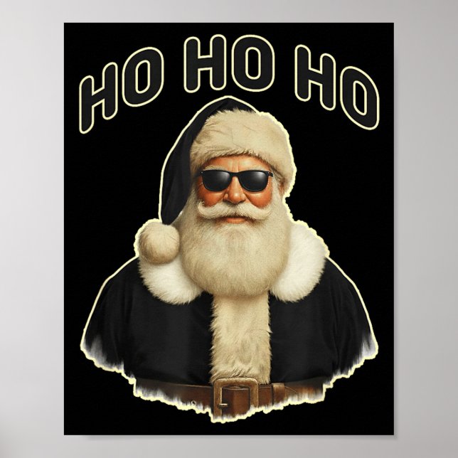 Poster Cool Santa In Black Hat Sungles Graphic  (Frente)