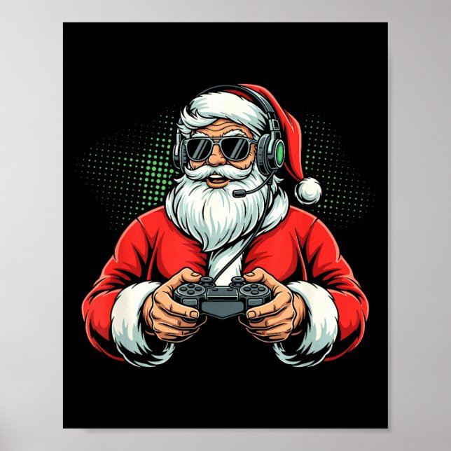 Poster Cool Santa Playing Video Games Christmas Gamer Boy (Frente)