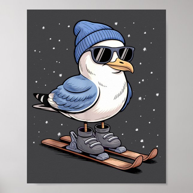 Poster Cool Seagull On Skis - Nordic Winter Seagulls Aprè (Frente)