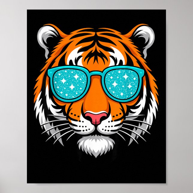Poster Cool Shirts For Boys Kids, Funny Tiger Sungles  (Frente)