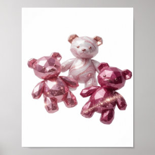 Poster Cool Silver TRÊS URSINHOS ROSA Design Moderno
