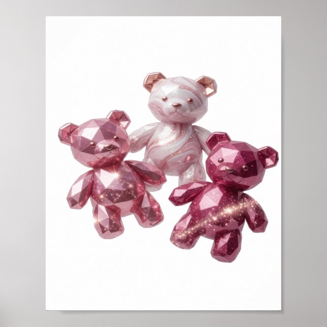 Poster Cool Silver TRÊS URSINHOS ROSA Design Moderno (Frente)