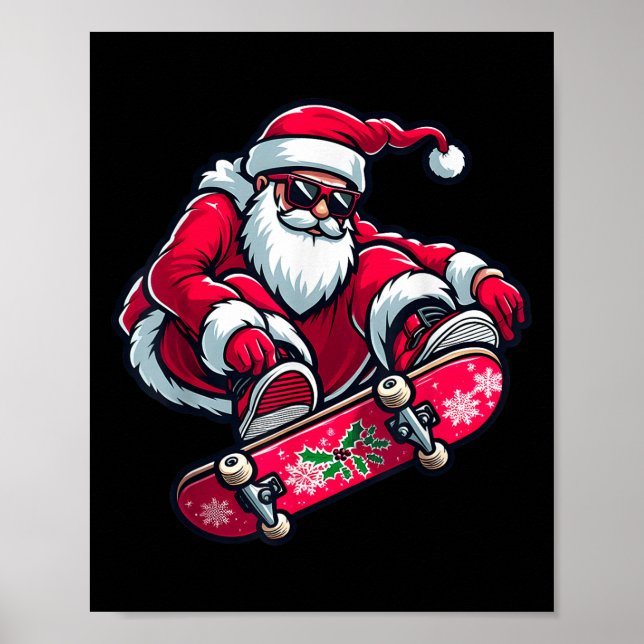 Poster Cool Skateboarding Santa Claus Christmas Pajama Ki (Frente)