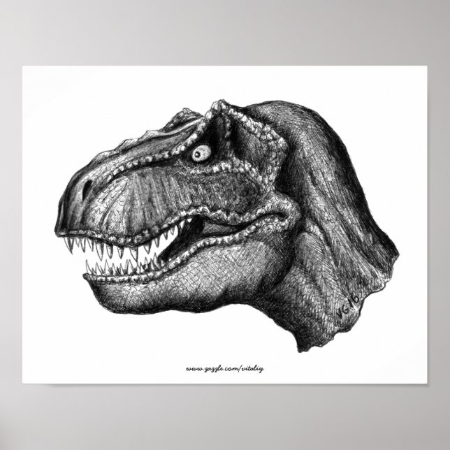 Pôster Cool T-Rex dinosaur ink drawing art (Frente)
