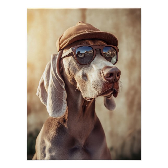 Pôster Cool Weimaraner Dog with Flat Cap & Sunglasses (Frente)
