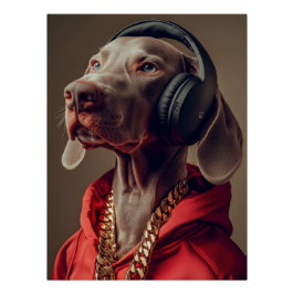 Pôster Cool Weimaraner in Hoodie & Headphones | Hip Hop