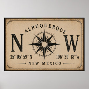 Poster Coordenadas Antigas de Albuquerque Novo México