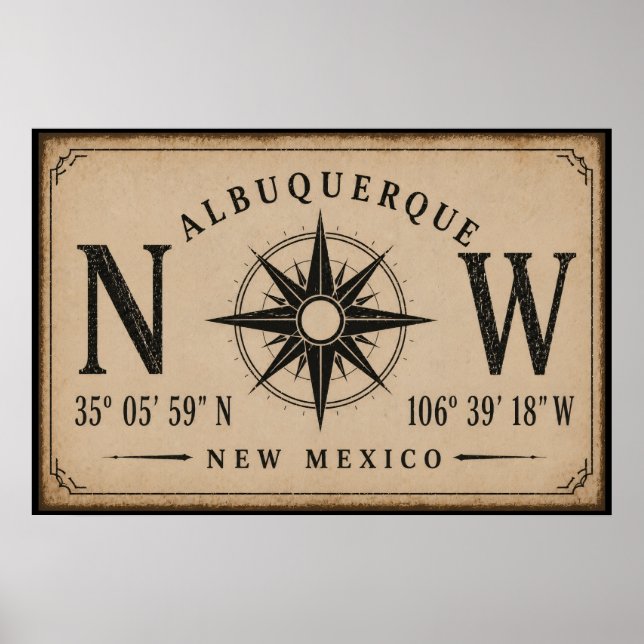 Poster Coordenadas Antigas de Albuquerque Novo México (Frente)