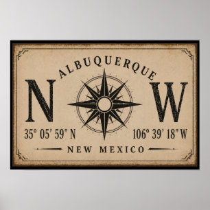 Poster Coordenadas Antigas de Albuquerque Novo México