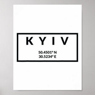 Poster Coordenadas da Capital da Ucrânia - Kyiv 